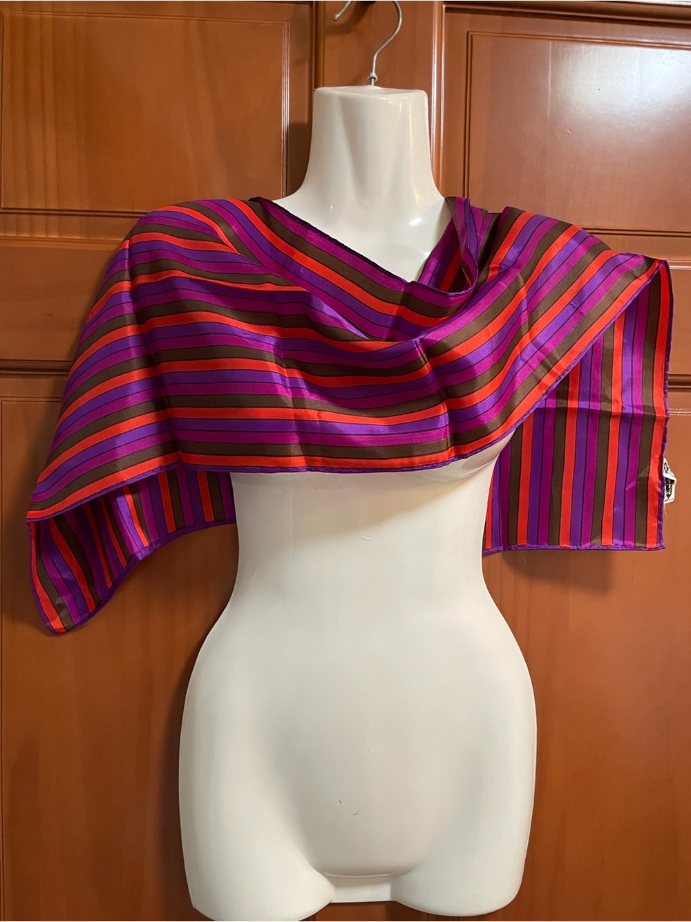 Vintage Striped Acetate Scarf in Magenta, Purple & Red & Cocoa-made in Japan